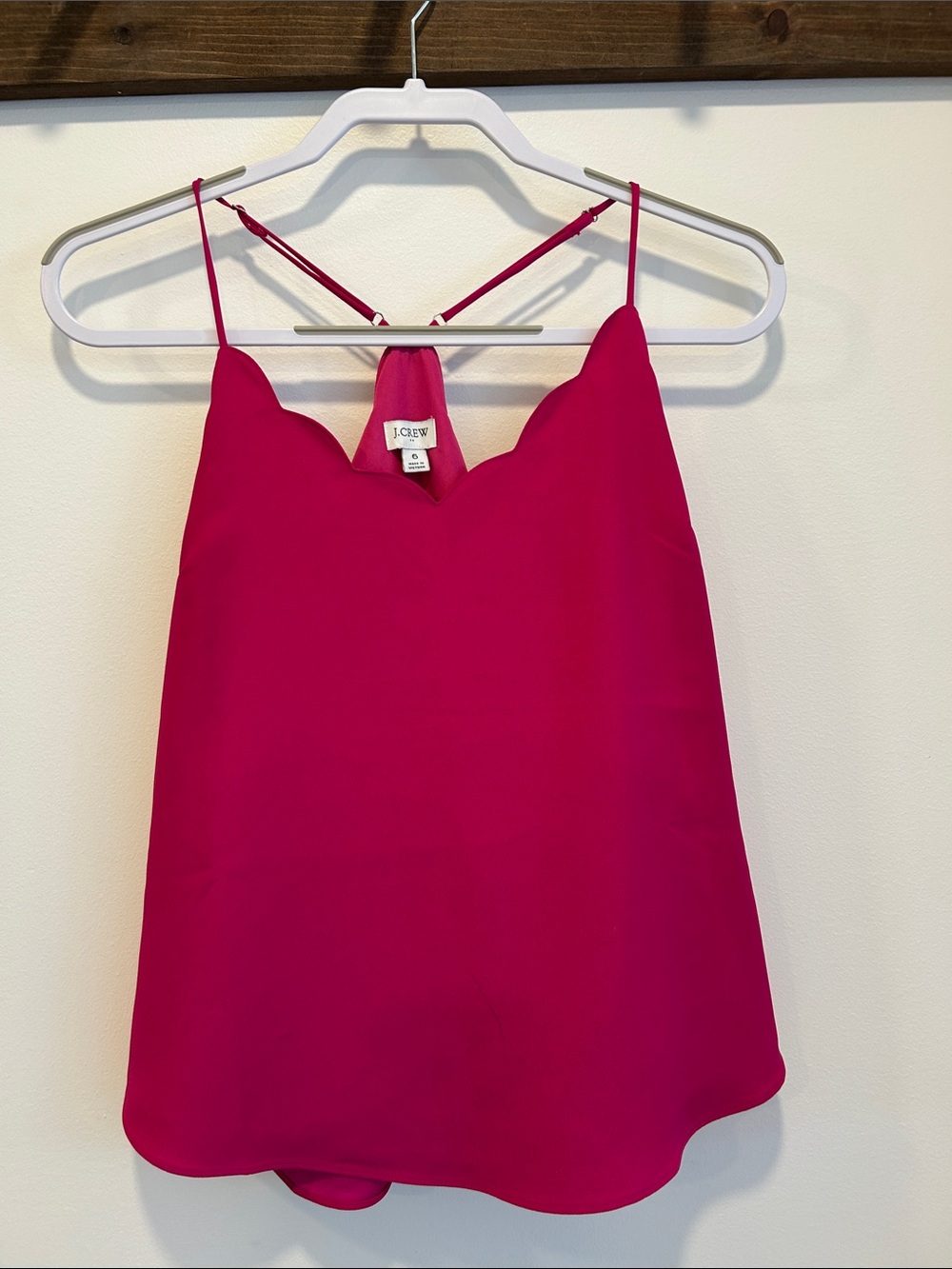 J. Crew Bright Pink Scalloped V-Neck Camisole